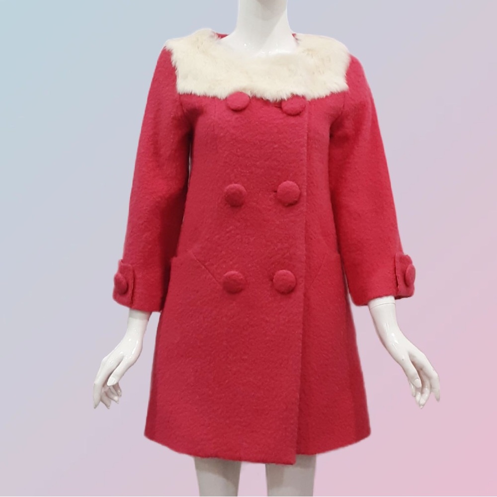 WOOL PINK JACKET FUR COLLAR MOPLE. Korean Fashion - Picture 5 of 9